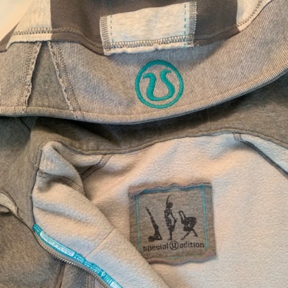 Lululemon Grey/Wht Mis-matched Sleeve Scuba Hoodie - Picture 6 of 6